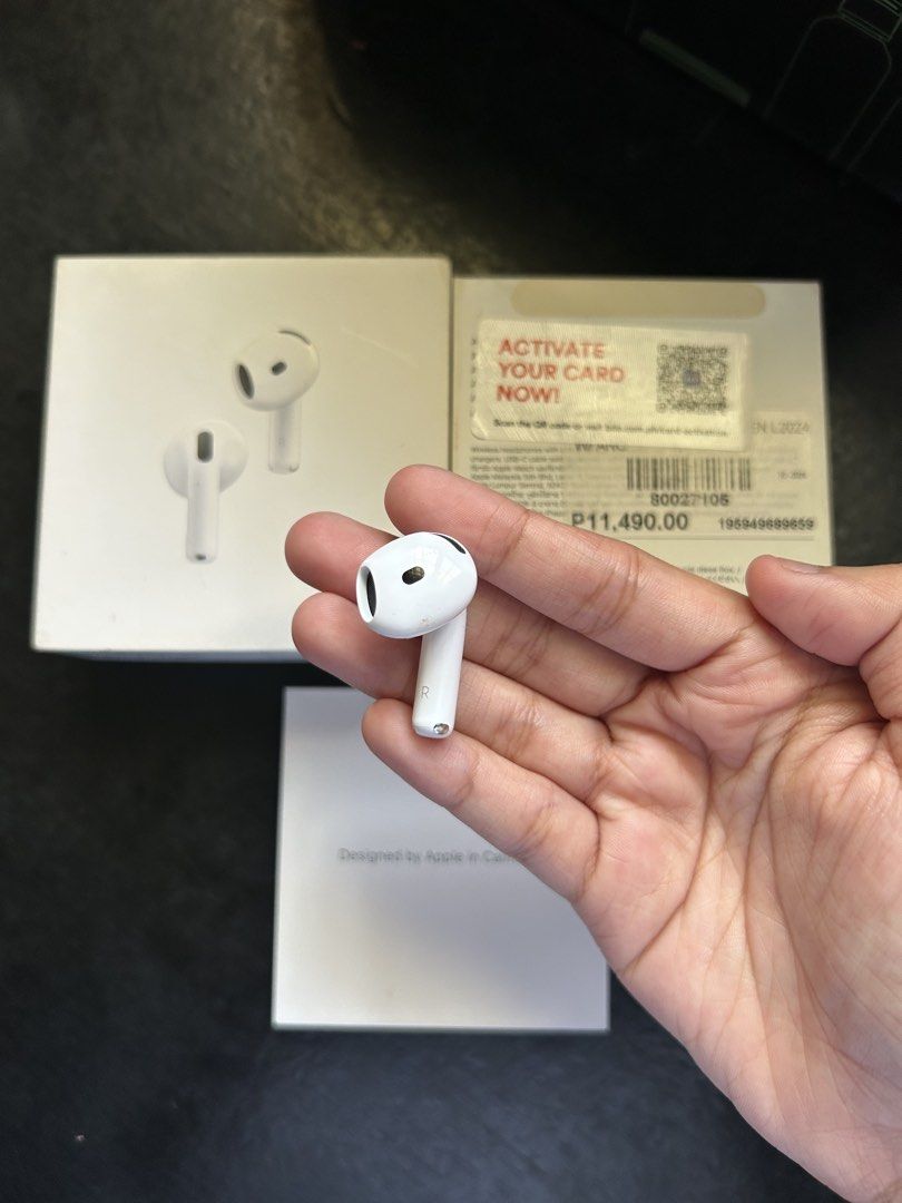 original airpods gen 4 ANC (RIGHT POD ONLY) (Category: Earphones) located in Caloocan City. Submitted by aj_theaa (Listing ID 1467686833, Image 1). Description: Selling Airpods Gen 4 ANC RIGHT POD ONLY. honest issue: basag tunog kapag mga loud music pero di masakit sa tenga. perfect use for watching vlogs and attending online meetings. * compatible with A3056, A3055, A3057 * 100% Original Apple Airpods * will send the serial number for interested