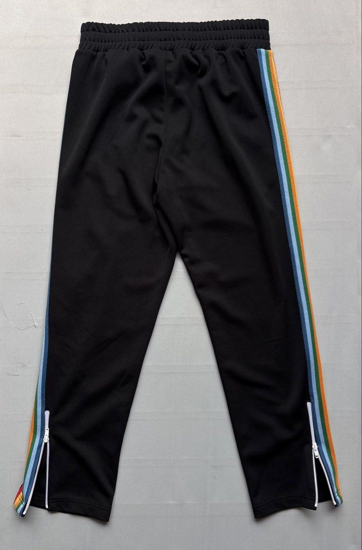 PALM ANGELS Black Rainbow Classic Track Pants (Category: Joggers) located in Baguio. Submitted by viibodegaaa (Listing ID 1467737102, Image 3). Description: Item: PALM ANGELS Black Rainbow Classic Track Pants Size: M Waist: 15’ **unstretched** Rise: 14’ Thigh: 12’ Inseam: 28’ Length: 38.5’ Leg opening: 7’ Price: 2280.