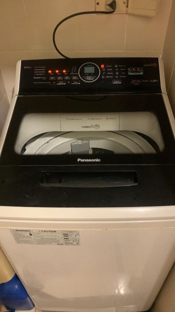Panasonic 8.0kg Top Load Washing Machine (Category: Washing Machines and Dryers) located in Paranaque City. Submitted by kimpoyyyyy (Listing ID 1467736342, Image 1). Description: - Brand/Model: Panasonic Top Load Washing Machine - Capacity: 8.0kg (perfect for medium to large loads) - Technology: ActiveFoam system & TurboMixer for thorough cleaning - Display: Sleek black control panel with digital display and multiple wash programs - Condition: Fu