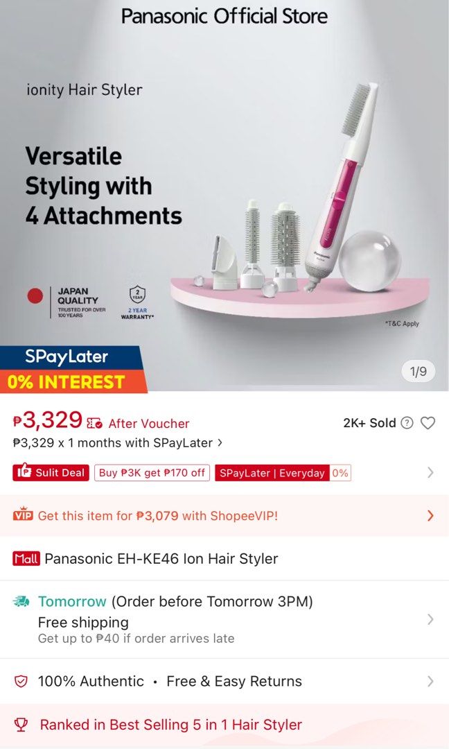 Panasonic Ion Hair Styler (Category: Hair) located in Taguig. Submitted by patriciakateuyonig (Listing ID 1467714872, Image 2). Description: Panasonic hair styling toolset - opened only - good as new. complete with box - comes with 4 attachments - feel free to send a PM.