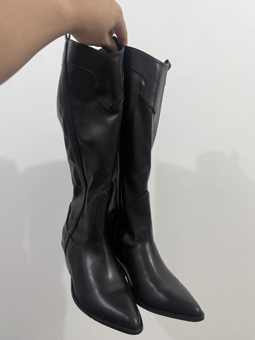 Parisian Pointed Toe Knee High Boots (Category: Boots) located in Quezon City. Submitted by milesmartini (Listing ID 1467771747, Image 2). Description: - size US 7 (24.2 cm) - 1 inch heel - used only once - perfect for halloween costumes, comfortable for walking - has light scratches in one heel bought for 2k, price negotiable.