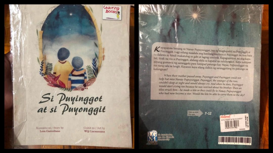 [PB] Si Puyinggot at si Puyonggit by Lem Garcellano (Category: Children's Books) located in San Juan City. Submitted by ttanmien (Listing ID 1467774737, Image 1). Description: ⚜️✨⚜️✨⚜️✨⚜️✨⚜️✨⚜️ 💁🏻‍♀️SELLING PRICE: ₱50 Original Price: ₱160 💁🏻‍♀️Book Genre: Fiction, Children's fiction, Children's Picture Book, Bilingual Children's Fiction, Family Drama, Realistic Fiction 💁🏻‍♀️Book insight: The story follows two young brothers, Puyinggot and P