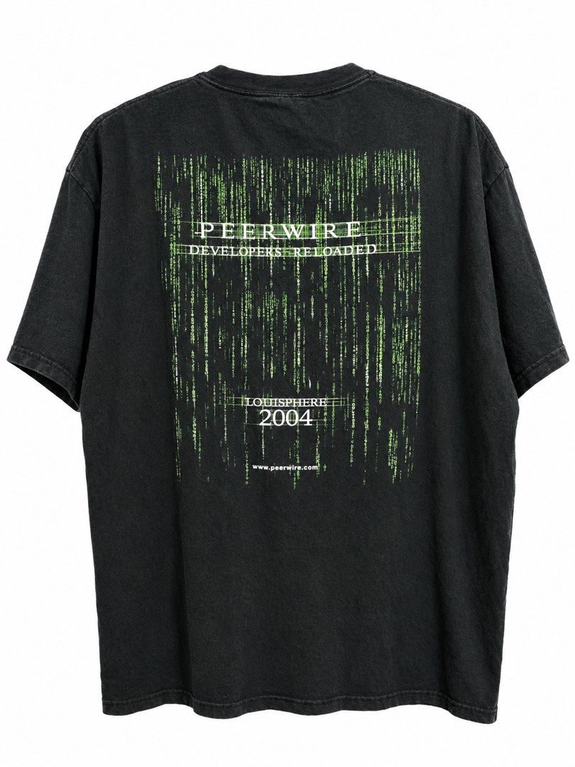 Peerwire Developers Reloaded 2004 Tech tee - The Matrix parody (Category: Tshirts & Polo Shirts ) located in Manila. Submitted by odd.mons_ (Listing ID 1467646667, Image 1). Description: - Brand/Era: Vintage 2004 Port and Company - Size: Adult XL (Regular fit, short sleeves) - Material: 100% preshrunk cotton, made in Mexico - Design: Peerwire graphics on chest and sleeve, Matrix-style digital rain with Lotusphere 2004 branding on the back - Condi