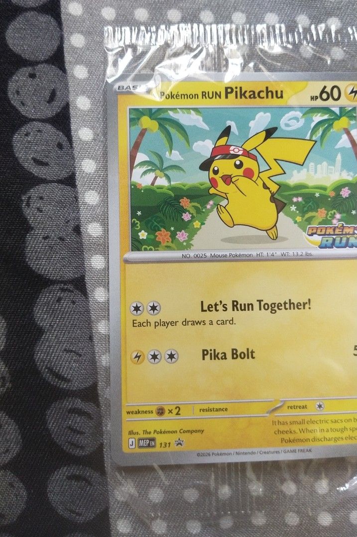 Pikachu 131 (Category: Raw Singles) located in Las Pinas. Submitted by younggem.d97325 (Listing ID 1467833043, Image 3). Description: Pokemon Run 30th Celebration Pikachu Run Event Sealed/Ungraded Card no. #131 Based on the market this is the standard price. Let me know your price.