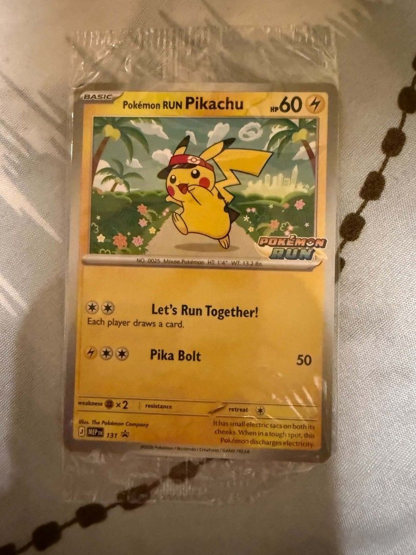 Pikachu 131 (Category: Raw Singles) located in Las Pinas. Submitted by younggem.d97325 (Listing ID 1467833043, Image 2). Description: Pokemon Run 30th Celebration Pikachu Run Event Sealed/Ungraded Card no. #131 Based on the market this is the standard price. Let me know your price.