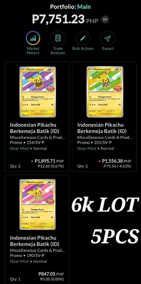 Pikachu 154 (Category: Raw Singles) located in Pasig City. Submitted by giyomi35 (Listing ID 1467808401, Image 1). Description: For Sale Only Loc: Pasig Santolan ( Meet ups) Mop:Gcash/Maya/Paypal/BDO Mod:Lala/grab/JNT.
