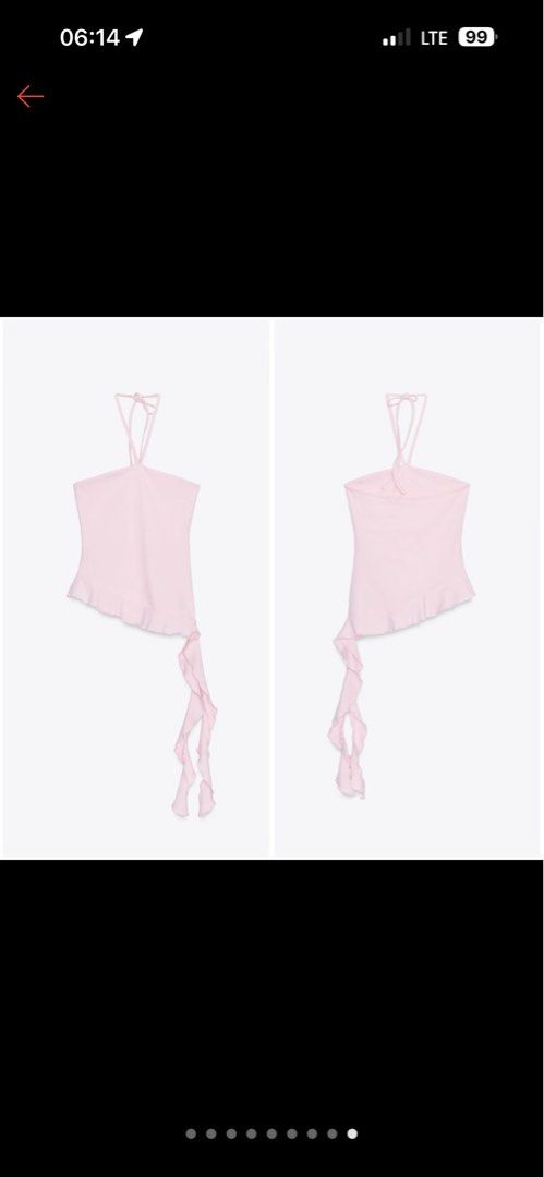 Pink Halter Asymmetrical Ruffle Top (Category: Sleeveless) located in Makati City. Submitted by stitchyyromi (Listing ID 1467829135, Image 2). Description: - brand new, bought from orange app 3 weeks ago for costume but didn’t use it, only worn once to try - zara dooop - true to size, fits medium snugly.