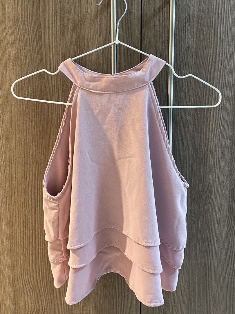 pink layered halter top (Category: Blouses) located in Manila. Submitted by happymoon_0ae0c8 (Listing ID 1467672274, Image 1). Description: - not backless - cotton linen - xs to s.