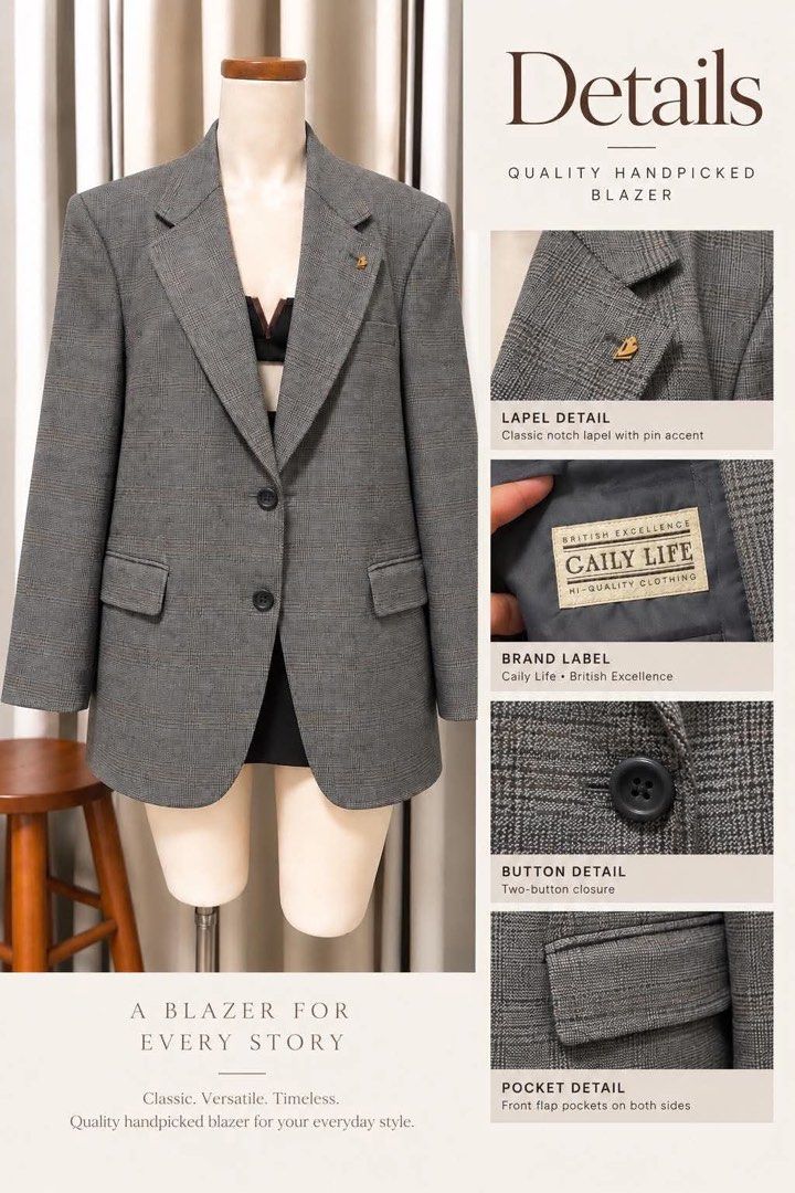 plaid gray oversized blazer (Category: Coats, Jackets and Outerwear) located in Taguig. Submitted by vm.co (Listing ID 1467644088, Image 2). Description: see photo.