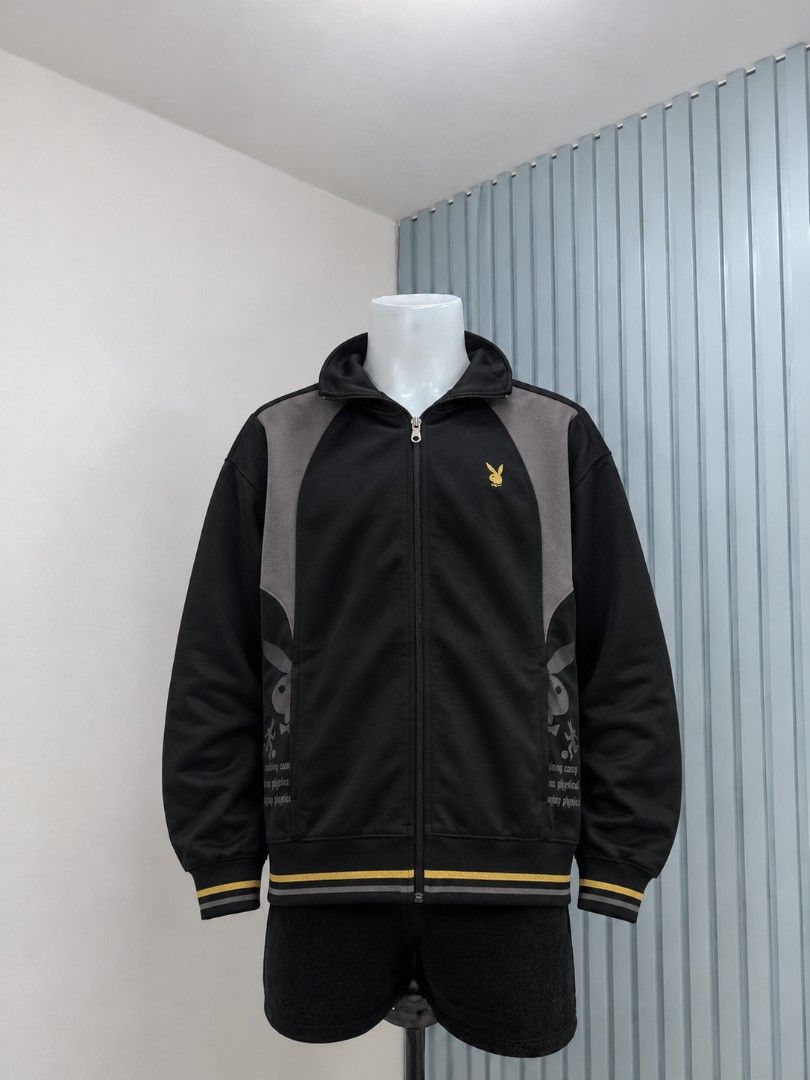 Playboy Side Logo Track Jacket (Category: Coats, Jackets and Outerwear) located in Quezon City. Submitted by herisestyle (Listing ID 1467723753, Image 1). Description: In perfect condition, 9.5/10 color rate, medium sized (26inches long) stretchable..