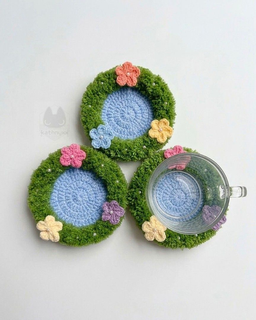 Pond Coaster Crochet (Category: Coffee & Tea Tableware) located in Lopez. Submitted by kathnyxx.studio (Listing ID 1467758950, Image 2). Description: 🧶 Crochet Pond Coaster to put your cold or hot drinks 🎨 Customizable Colors and designs 📦 Ship via J&T Pre-order: 3–7 days processing time.