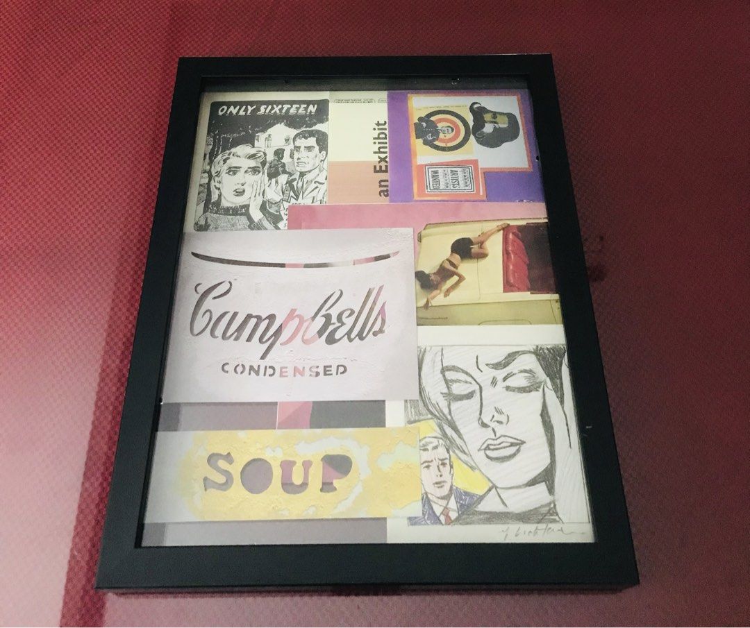 Pop Art Wall Decors (Category: Art & Prints) located in Quezon City. Submitted by regiegeorg77224 (Listing ID 1467680759, Image 1). Description: Collage In frame includes: Only Sixteen By Peter Blake 1960; Campbell Soup Stencil by Andy Warhol; Living Arts by Richard Hamilton 1963; Tension by Roy Lichtenstein 1964; Kit of Images booklet by Bryan Haynes 1962; An Exhibit by Richard Hamilton 1957 Pm for details QC area Lalamove Bank Transfer.