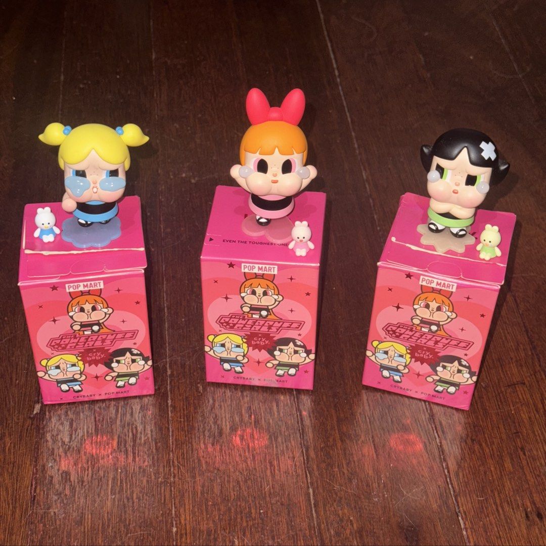 Pop Mart- Crybaby Powerpuff Girls Figures (Category: Designer & Blind Box Toys) located in Pasig City. Submitted by clarsethsof.ph (Listing ID 1467513915, Image 1). Description: Condition- used for display only nakalagay lang case. •SET for 1,700 only w/ free sf :) -original -good condition -with unsealed box & unsealed foil -with card rfs: decluttering some figurines.