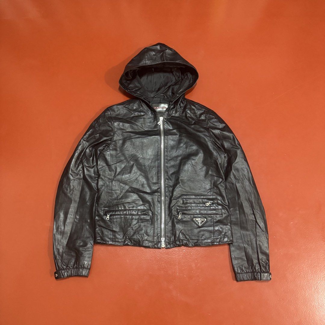 PRADA LEATHER JACKET (Category: Coats, Jackets and Outerwear) located in Pasig City. Submitted by buzzthrifty (Listing ID 1467721796, Image 2). Description: SIZE S-M 18x22 EXCELLENT CONDITION .