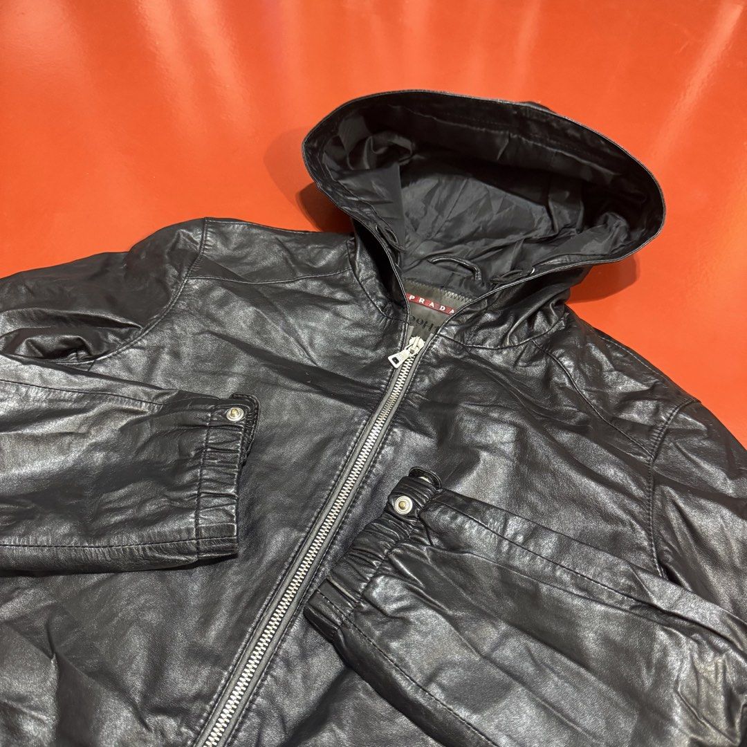 PRADA LEATHER JACKET (Category: Coats, Jackets and Outerwear) located in Pasig City. Submitted by buzzthrifty (Listing ID 1467721796, Image 1). Description: SIZE S-M 18x22 EXCELLENT CONDITION .