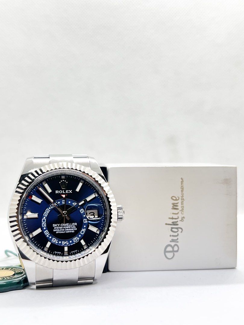 Pre Owned Rolex Oyster Sky-Dweller 326934 Blue Dial Automatic Steel Casing Bracelet ( Feb 22 ) (Category: Watches) located in Singapore. Submitted by brightime (Listing ID 1467727955, Image 3). Description: Pre Owned Rolex Oyster Sky-Dweller 326934 Blue Dial Automatic Steel Casing Bracelet ( Feb 22 ) ** Pre-Owned ** ** Mint Condition ** Model : 326934 Also known as : Oyster Sky-Dweller Annual Calendar Case size : 42mm Dial : Blue Dial With Lumino