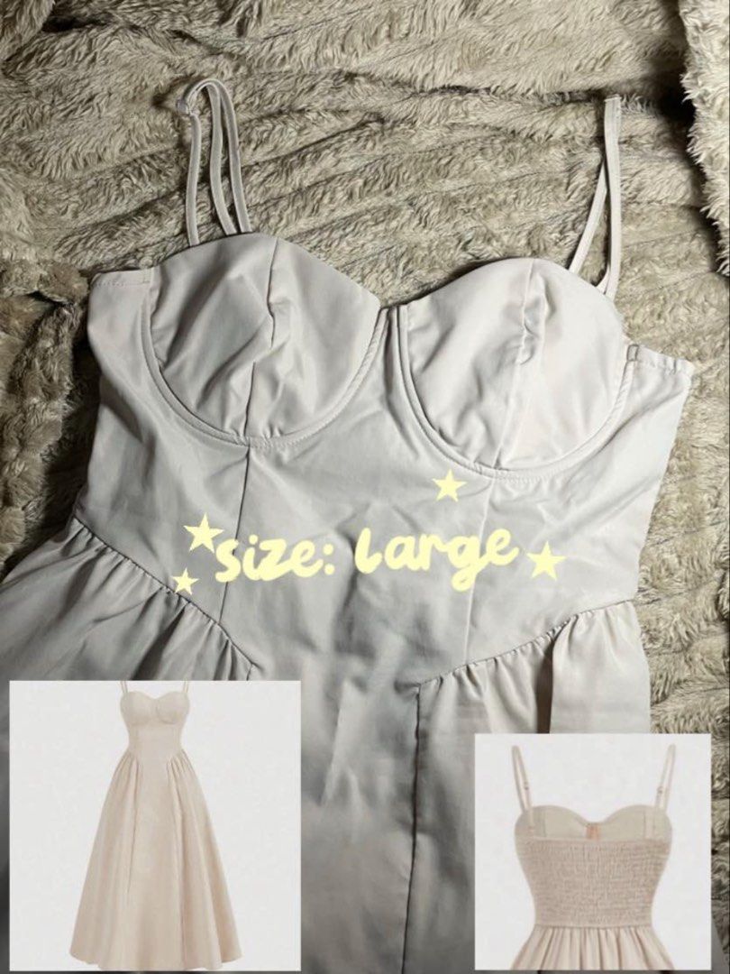 PRE-LOVED CLOTHES (M-L BODY FRAME) (Category: Dresses) located in Manila. Submitted by spaulinee._ (Listing ID 1467635167, Image 2). Description: IN ORDER: Barbie Pink Romper (BSCO) ₱180 - Large - Stretchable Fabric - Worn only once for fitting - Bought for ₱380 Beige Long Dress (SHEIN) ₱360 - Large - Stretchable Bust Area - Worn only once on a wedding - Bought for ₱560 Eravogue White Mid-Length Dress ₱1500 - Medium - Semi-stretchable Fabric - Wo