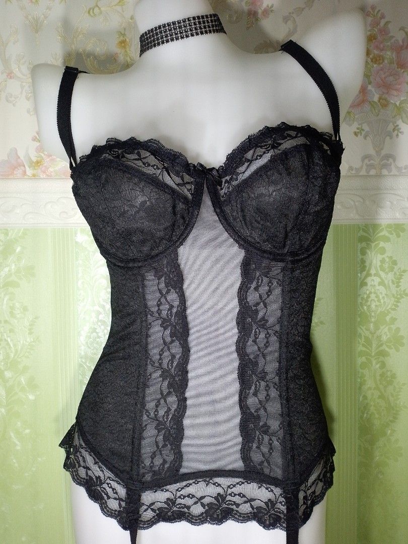 Preloved Dipti See through Corset Top 38C (Category: Others Tops) located in Dasmarinas. Submitted by ms.happycorsets (Listing ID 1467747475, Image 1). Description: Preloved Lace See through Corset Top Black Color Can Fit Medium size to Large size Starting waistline 29-32 inches See through bra with under wire 38C length 21 inches Stretchable Fabric Has 2 layers of adjustable hooks at the back Has Front 6 Soft bones Has 4 Stocking suspenders with