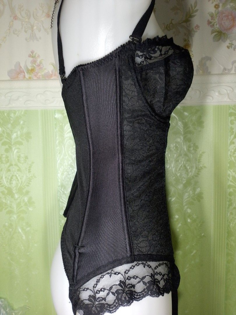 Preloved Dipti See through Corset Top 38C (Category: Others Tops) located in Dasmarinas. Submitted by ms.happycorsets (Listing ID 1467747475, Image 3). Description: Preloved Lace See through Corset Top Black Color Can Fit Medium size to Large size Starting waistline 29-32 inches See through bra with under wire 38C length 21 inches Stretchable Fabric Has 2 layers of adjustable hooks at the back Has Front 6 Soft bones Has 4 Stocking suspenders with