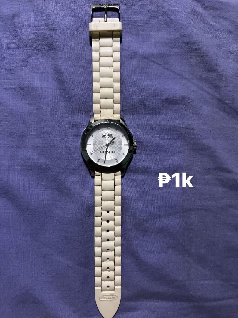 Preloved watches (Category: Women's Watches) located in Caloocan City. Submitted by mherckyyragkee (Listing ID 1467780417, Image 3). Description: • Michael Kors watch (Rose Gold) - Glass face has a crack - ₱1k • Coach watch - lace needs cleaning - ₱1k • Apple watch - needs activation lock bypass - ₱1.5k • Relic - moist on glass - ₱500 • Juicy couture - no lace - ₱300 • G-shock - needs cleaning - ₱300.