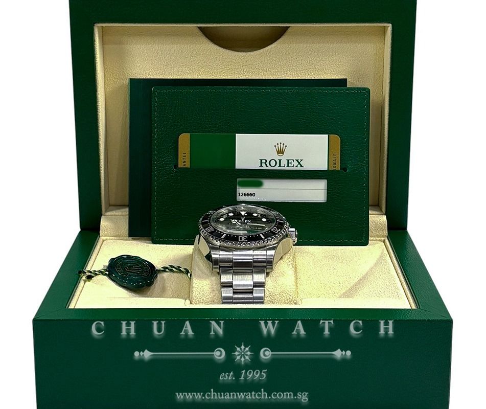 Pre-Owned Rolex Deepsea Sea-Dweller 44mm 126660 Black - Discontinued (Category: Watches) located in Singapore. Submitted by chuanwatch (Listing ID 1467657868, Image 2). Description: Rolex Deepsea Sea-Dweller 44mm 126660 Black - Discontinued REF : 126660-0001 *AVAILABLE Asking Price of SGD$11,950 (Negotiable, 2% Off via Cash / Bank Wire / PayNow) Condition : Pre-Owned in Near-MINT Condition (Protective Stickers Applied) Alpha-Numerical Series (Cir