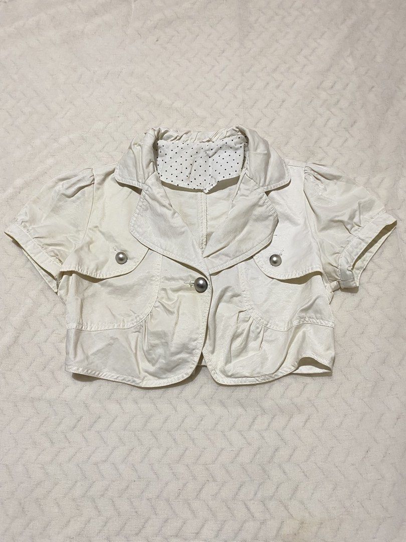 Puff-Sleeve Cropped Bolero Jacket (Category: Coats, Jackets and Outerwear) located in Marilao. Submitted by kyssmarila (Listing ID 1467739034, Image 1). Description: — Size: XS-S — Condition: 9/10 — Material: 100% Cotton — Color: off-white — Issue: minimal stain.