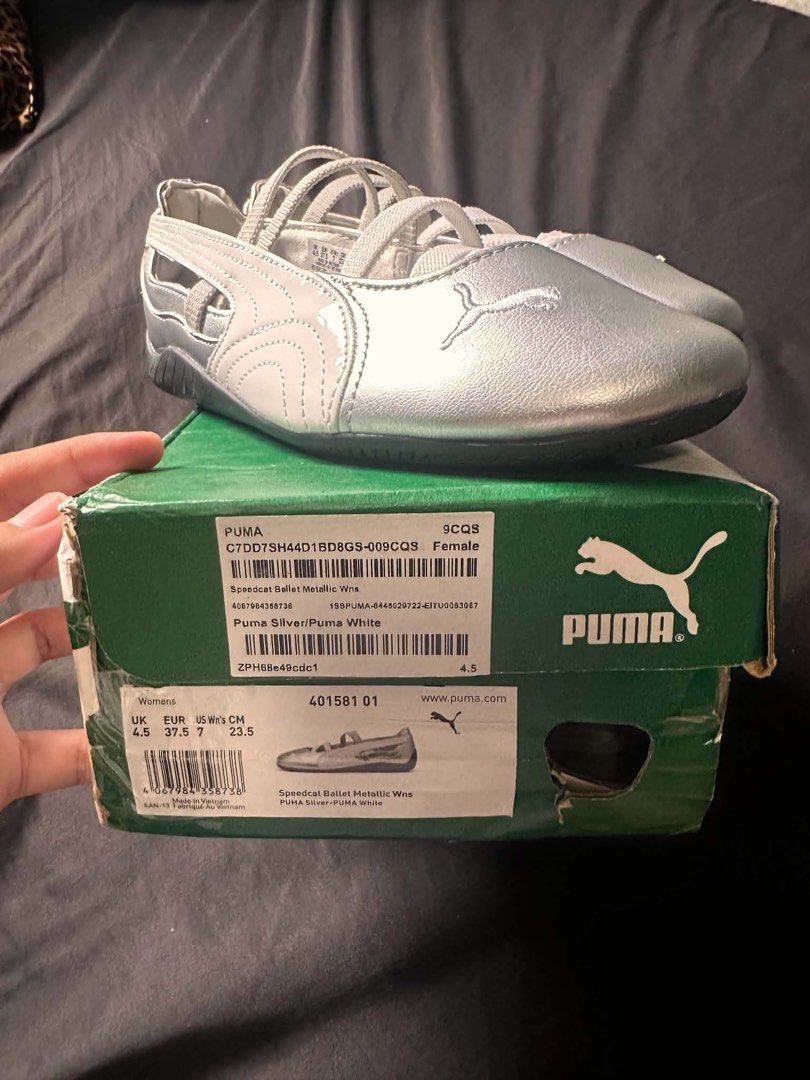 Puma Speedcat Ballet Metallic Wns Silver White (Category: Flats & Sandals) located in Roxas City. Submitted by gauxcyyy (Listing ID 1467611910, Image 3). Description: - Brand: Puma Speedcat Ballet Flats - Colorway: Metallic Silver and White - Size: US Women's 7 / UK 4.5 / EUR 37.5 - Condition: Brand new, never worn, pristine condition in original box - Rfs: wrong size -buyers will shoulder the shipping fee -MOP: GCASH -LOCATION: Roxas City, Capiz