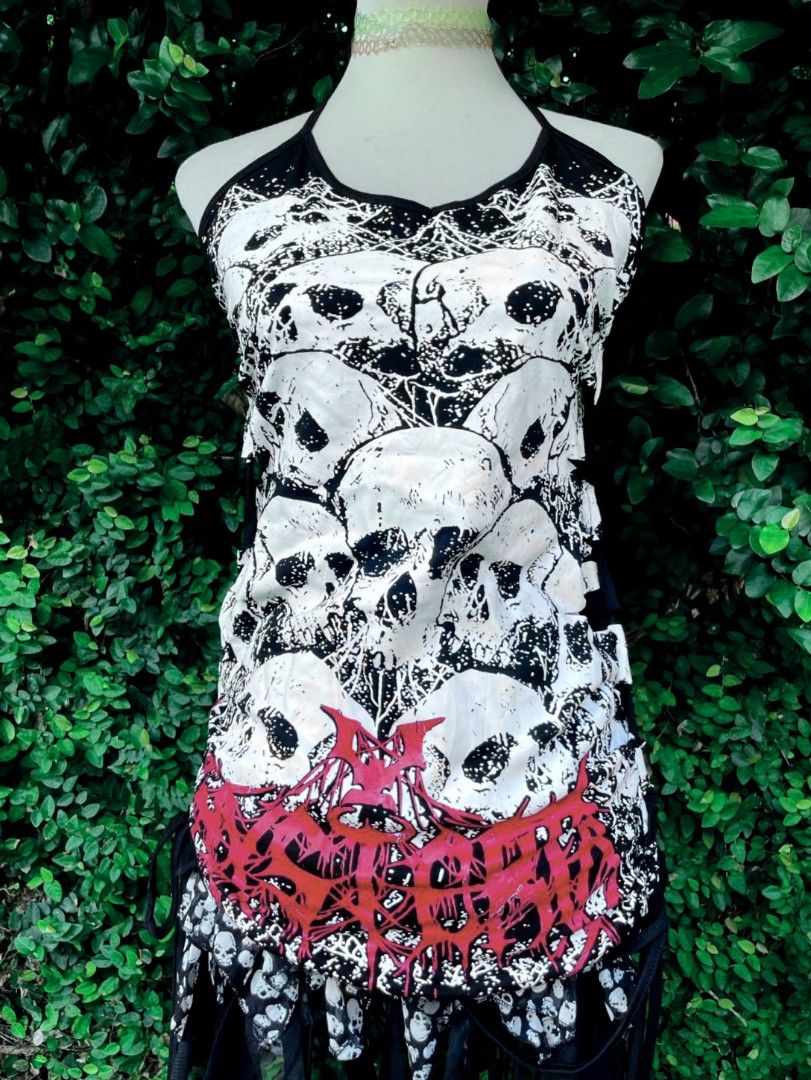 Punk Goth Style Halter Mini Dress (Category: Sleeveless) located in Los Banos. Submitted by nicot_nit (Listing ID 1467780279, Image 2). Description: mine ₱1150 (OR DROP YOUR BEST OFFER)❗ +sf 23x15 xs (adjustable, up to large size) 10/10 no issues click or slides each photos for any flaws n other details, dm me or comment to purchase n other details📩.