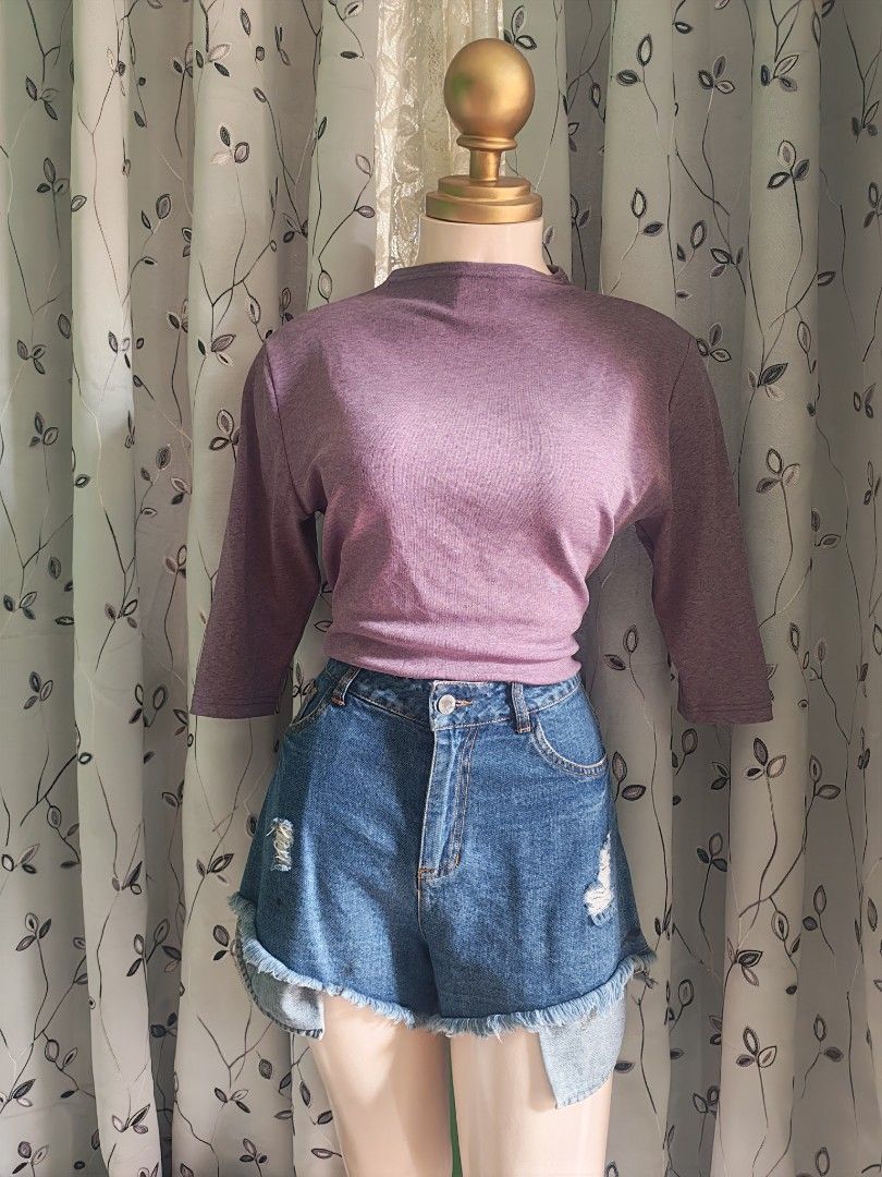 Purple Three-Quarter Sleeve Top (Category: Sets or Coordinates) located in Caloocan City. Submitted by _misskaye (Listing ID 1467606824, Image 1). Description: - Purple knit top with three-quarter sleeves and mock neckline - Size: Fits Medium nicely - Versatile casual everyday outfit, easy to mix and match.