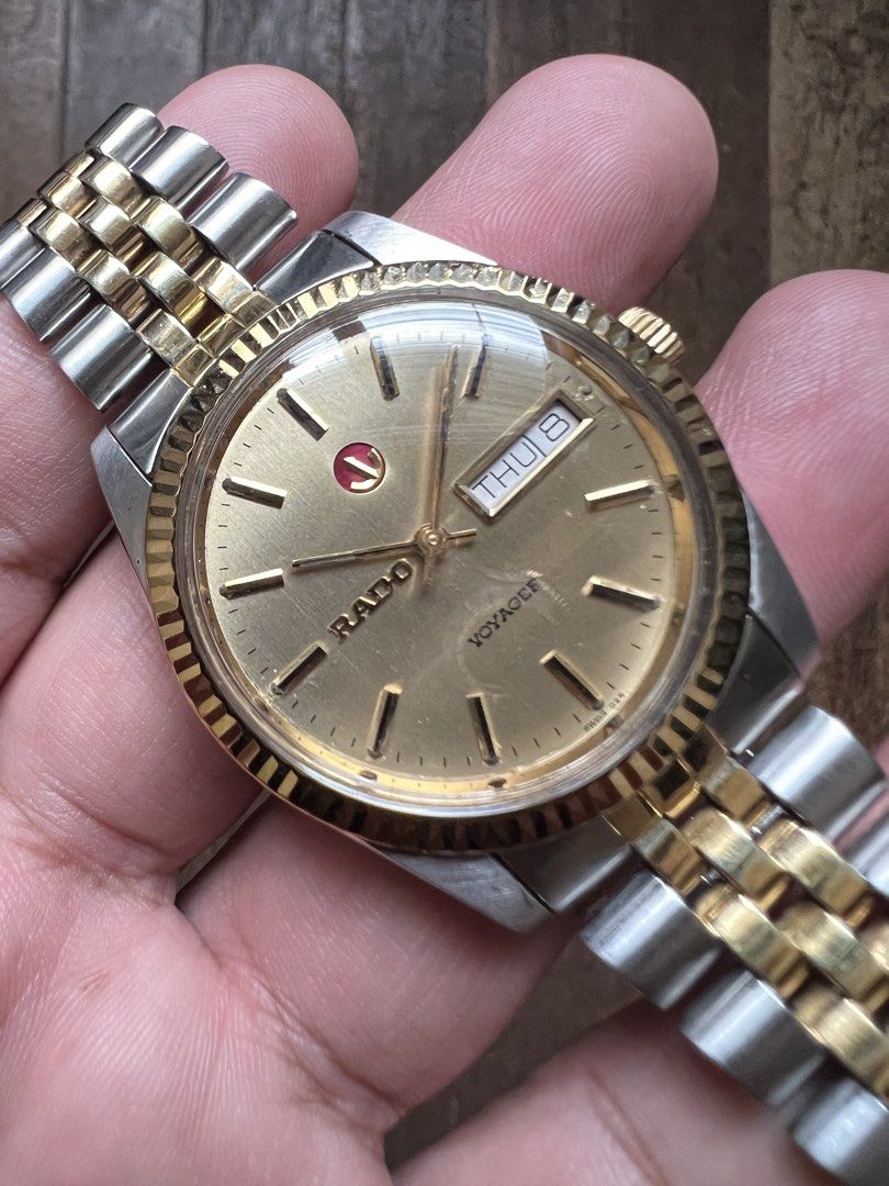 Rado Voyager two-tone (Category: Men's Watches) located in Manila. Submitted by dansanjose09 (Listing ID 1467613414, Image 2). Description: For Sale: Rado Voyager two-tone 📌 Model: Rado Voyager Two-tone 📌 Reference: 📌 Production Date: 📌 Movement: Automatic Specifications: * Case Diameter: 36mm (excluding crown) * Lug Width: 20mm * Condition: 8.8/10 * Sign of usage * Polished case and crystal * All-original watch head (new crystal) * Comes wit