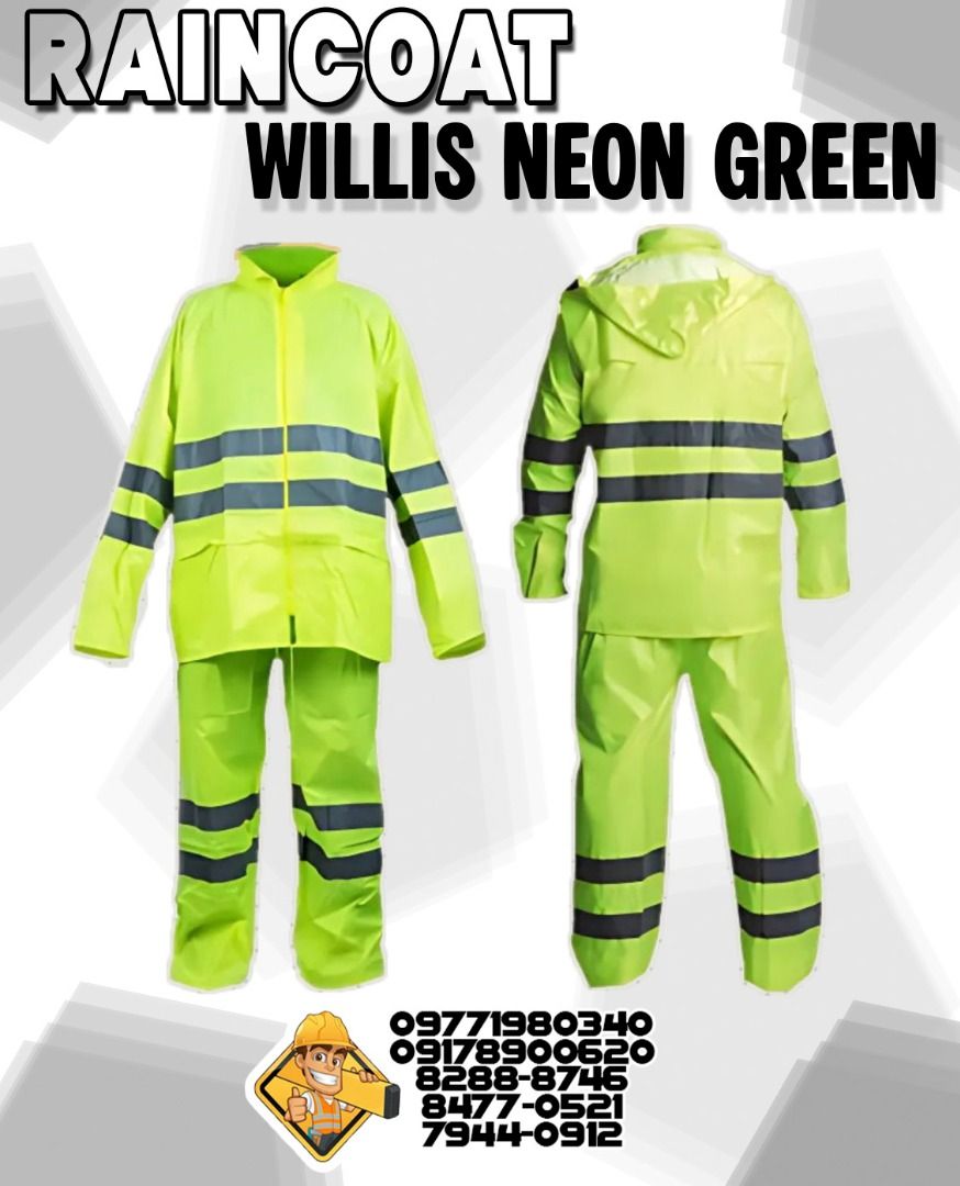 raincoat jacket and pants rain coat (Category: Coats, Jackets and Outerwear) located in Marikina City. Submitted by irene.00999 (Listing ID 1467664301, Image 2). Description: raincoat jacket and pants neon green , neon orange , navy blue heavy duty with sizes willis .