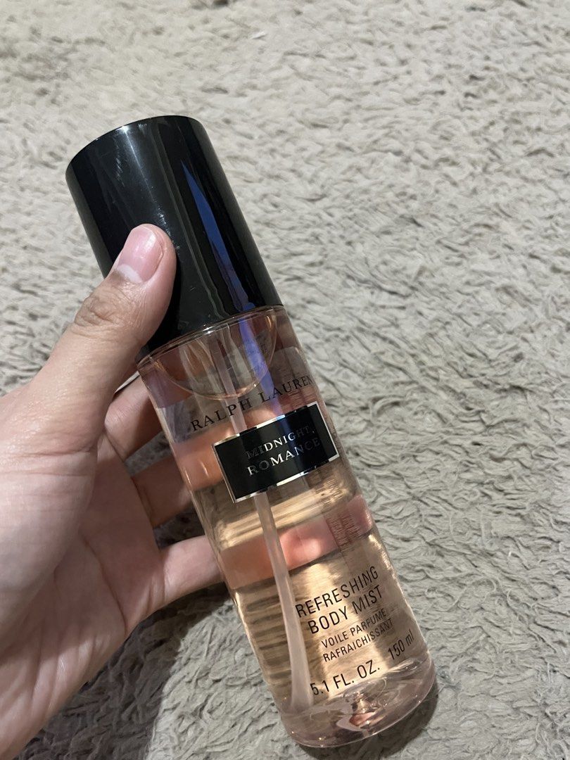 Ralph Lauren Midnight Romance Refreshing Body Mist 150ml (Category: Fragrance & Deodorants) located in Manila. Submitted by lovedbynixe (Listing ID 1467751809, Image 3). Description: Ralph Lauren Brand new Authentic ₱500 Loc pampanga Mop gcash - Product: Midnight Romance Body Mist - Scent Profile: Dark floral with notes of pink peony and vanilla - Authenticity: Batch code 18N5002 stamped on the bottom .
