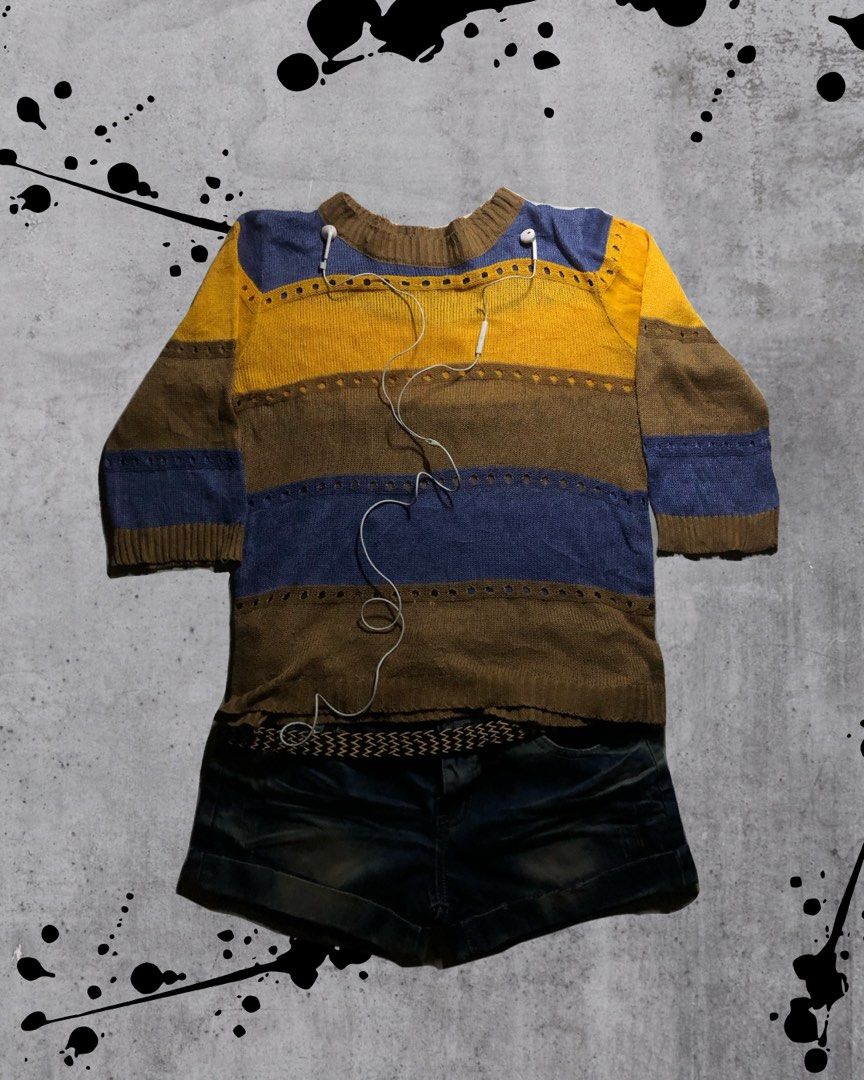 Retro 90s Indie Multicolor Stripes Sweater (Category: Others Tops) located in Calamba. Submitted by kiyanc3 (Listing ID 1467803782, Image 1). Description: No Issue - Size Small to Medium - Knitted Fabric.