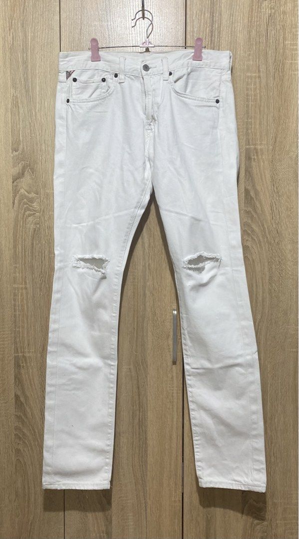 RL white jeans (Category: Jeans) located in Mandaluyong City. Submitted by aiztyle (Listing ID 1467666528, Image 1). Description: Denim & Supply RL Size 31/32 on tag Measurement: Waist: 31”-32” Length: 42” Super SALE Php500.00 only.