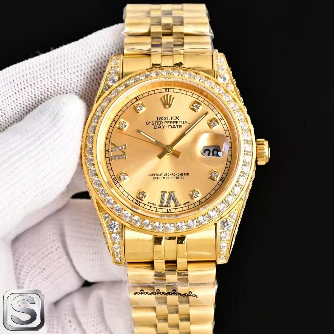 Rolex Day-Date Gold Diamond Watch (Category: Luxury Watches) located in Paranaque City. Submitted by ilottuotle03877 (Listing ID 1467701824, Image 1). Description: - Model: Rolex Day-Date - Dial: Champagne with diamond hour markers and date window with magnification at 3 o'clock - Bezel: Sparkling diamond bezel - Bracelet: Yellow gold-tone Jubilee bracelet with Steelinox stamped clasp - Performance: Keeps time exceptionally well - Style: Classic 