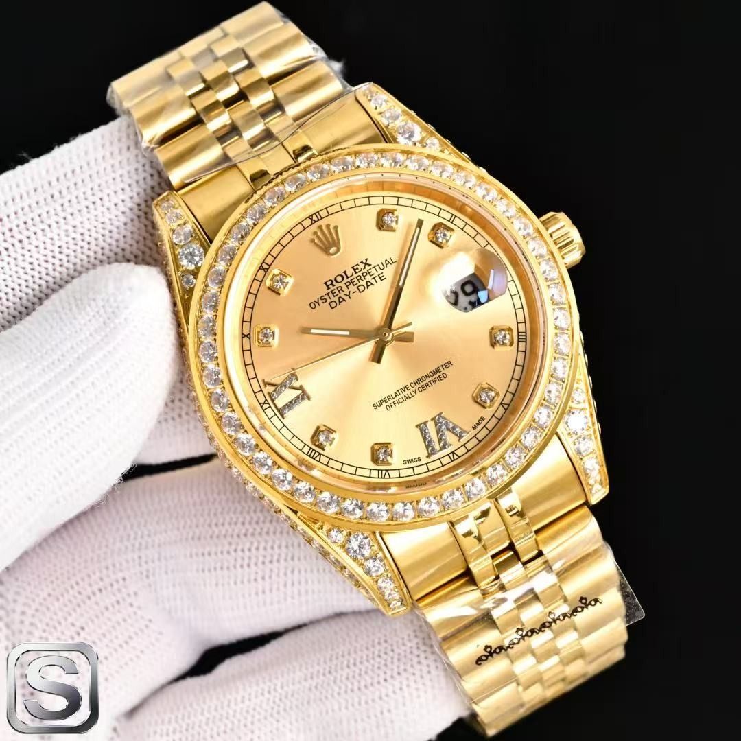Rolex Day-Date Gold Diamond Watch (Category: Luxury Watches) located in Paranaque City. Submitted by ilottuotle03877 (Listing ID 1467701824, Image 2). Description: - Model: Rolex Day-Date - Dial: Champagne with diamond hour markers and date window with magnification at 3 o'clock - Bezel: Sparkling diamond bezel - Bracelet: Yellow gold-tone Jubilee bracelet with Steelinox stamped clasp - Performance: Keeps time exceptionally well - Style: Classic 