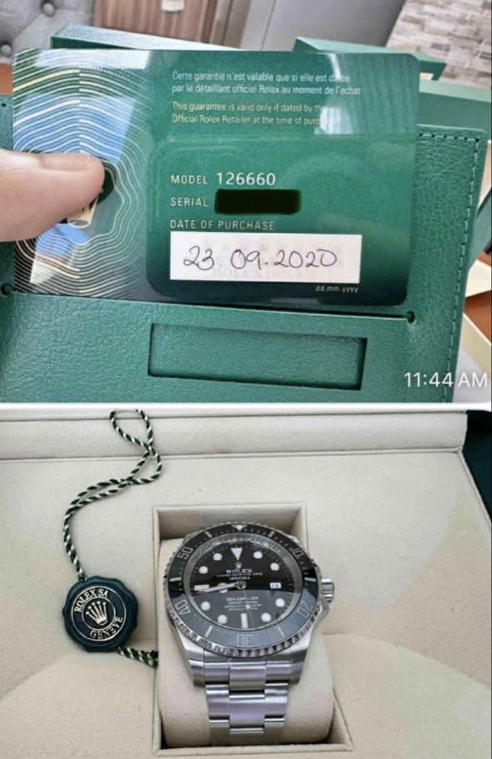 Rolex Sea Dweller Deep Sea (Category: Luxury Watches) located in Taytay. Submitted by rmalmonte (Listing ID 1467686393, Image 2). Description: - Rolex Sea Dweller Deep Sea - 720k negotiable - 2020 Model 126660 - with original Box, Green Tag, Card - call/text 09228249044 / 09228307876.