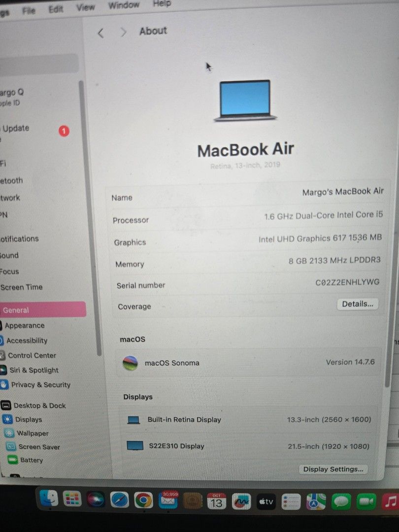 RUSH MacBook Air 13-inch 2019 (Category: Laptops & Notebooks) located in Cavite. Submitted by margoqq (Listing ID 1467765327, Image 3). Description: RUSH - LAST PRICE POSTED UNIT SOLD AS IS, 100% WORKING Battery lasts 2-3 hrs (was used for work as VA) - Model: MacBook Air 2019 (13-inch) - Color: Sleek Space Grey - Processor: 1.6 GHz Intel Core i5 - Memory: 8GB RAM - Graphics: Intel UHD Graphics 617 - OS: Updated to macOS Sonoma - Condition: Norma