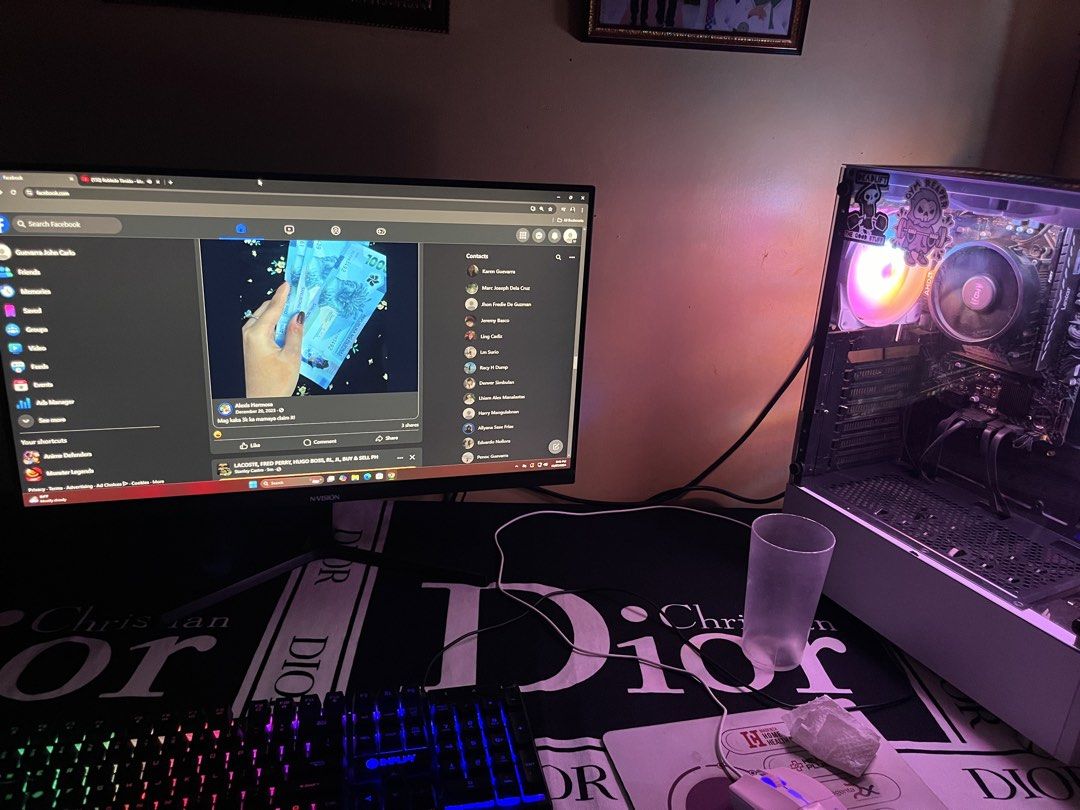 Ryzen 5 (Category: Desktops) located in Gapan. Submitted by jamminandcrackin (Listing ID 1467781350, Image 2). Description: - Complete desktop setup, ready to use out of the box - White gaming PC case with RGB fans and CPU cooler - N-Vision monitor included - Mechanical keyboard and white mouse included - Large Christian Dior desk mat included - Clean rig with good airflow - Selling as a complete bundle only.