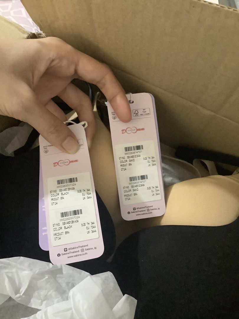 Sabina Doomm Doomm Wireless Push Up Bra 2-Pack Size 34A (Category: Undergarments & Loungewear) located in Quezon City. Submitted by iamverrynice (Listing ID 1467671814, Image 2). Description: - Brand: Sabina Doomm Doomm - Style: Wireless push-up bra 2-pack set - Colors: Black and Sand - Size: 34A (EU 75AA) - Features: One cup up size padding for extra lift - Condition: Brand new, unworn with original tags attached - Packaging: Packed inside the o