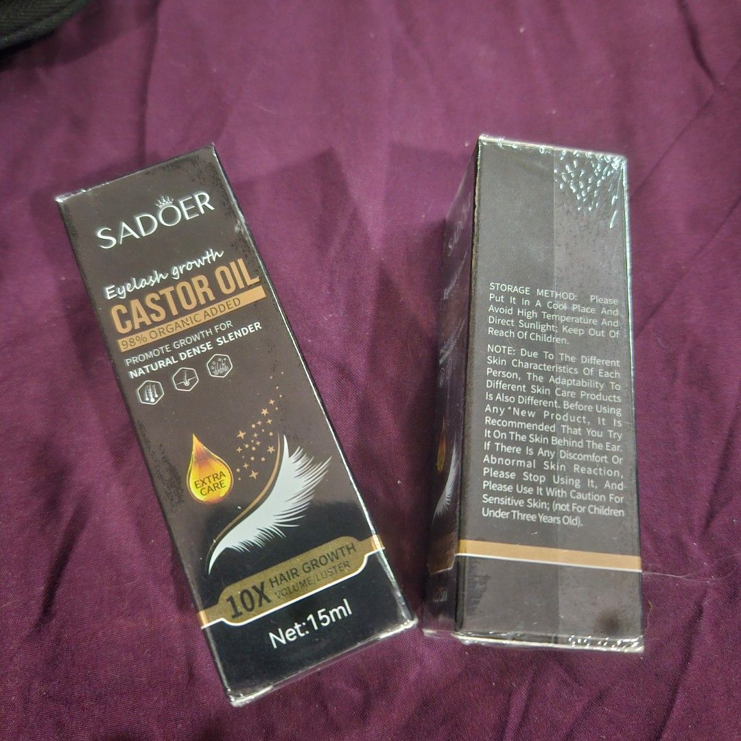 SADOER EYELASH GROWTH CASTOR OIL (Category: Makeup) located in Manila. Submitted by smartluxeph (Listing ID 1467689506, Image 1). Description: ✨ SADOER EYELASH GROWTH CASTOR OIL ✨ 💖 ₱99 each | ₱180 for BOTH! For your lash-care and beauty routine! 💕 🌿 98% Organic Added – as indicated on packaging ✨ Castor oil formula marketed for fuller-looking lashes 💛 15ml per box 🎀 Sealed, brand new 📅 Expiry: July 6, 2029 📦 2 pcs available — take both fo