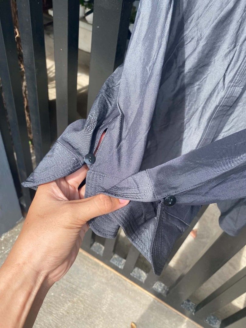 Samsara Gray Long Sleeve Button-Up Blouse (Category: Longsleeves) located in Manila. Submitted by louiseluch69680 (Listing ID 1467661241, Image 2). Description: - Brand: Samsara - 🇯🇵 made in Japan - Color: Gray - dimes 19.3x25.5 back 23 - Style: Long sleeve blouse with structured lapel collar - Details: Hidden button placket, button cuffs, and paneled stitching - Fabric: Smooth and comfortable - Condition: excellent, no issue and Great basic pi