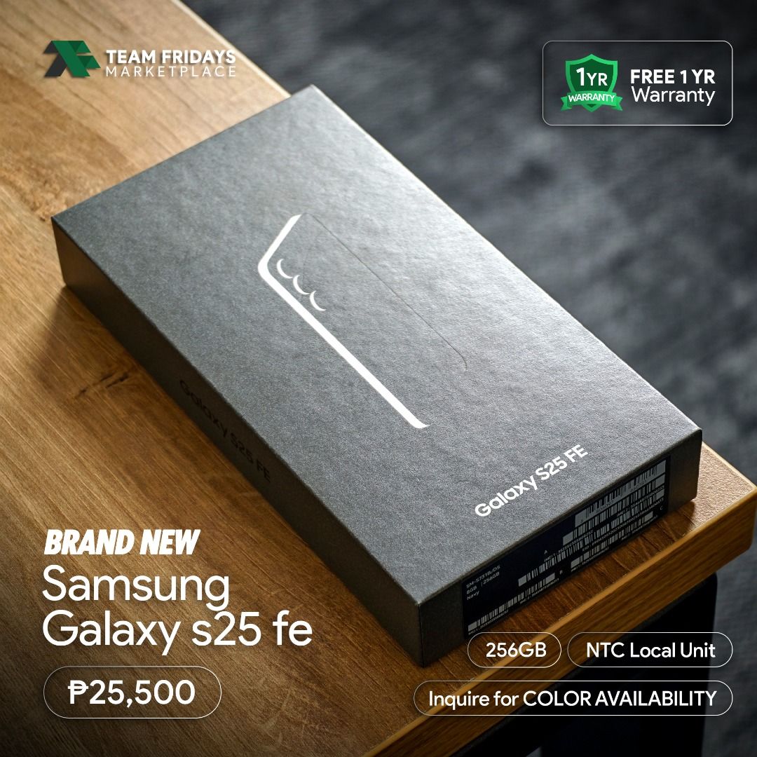 Samsung Galaxy S25 FE (256GB) (Category: Samsung) located in Quezon City. Submitted by teamfridaysmarketplace (Listing ID 1467614114, Image 1). Description: Samsung Galaxy S25 FE (256GB) Openline both sim 1 and sim 2 SALE Price: Php25500 The unit is Bnew and sealed Warranty: 7 Days Money Back Guaranteed 1 year Google Assistance Warranty Package: complete standard package Description - 256GB - Navy and Icy Blue - NTC - Guaranteed No defects and NO
