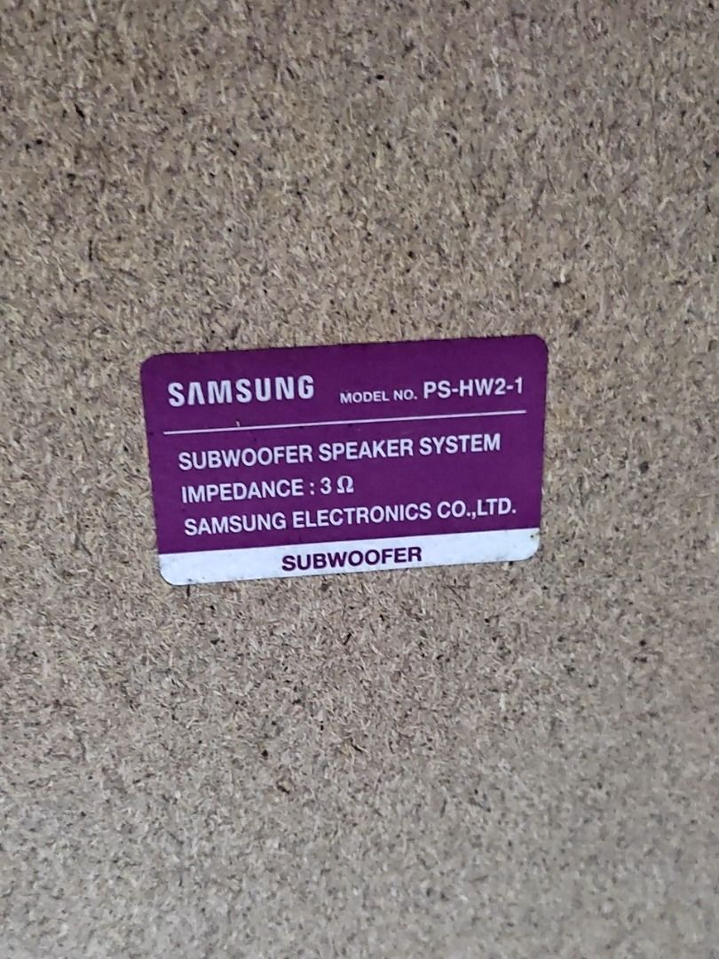 Samsung PS-HW2-1 Passive Subwoofer Speaker System (Category: Soundbars, Speakers & Amplifiers) located in Paranaque City. Submitted by marvin.cavalida (Listing ID 1467669498, Image 2). Description: Samsung Passive Subwoofer PS-HW2-1 Rated Output Power: 80W Speaker Impedance: 3 ohm 36 x 24 x 33 cm (Height x Width x Depth) In good working condition Test and pick up at: 12 Pluto St. Bricktown, Brgy. Moonwalk, Paranaque 1709 Tawag na lang po 0960-108