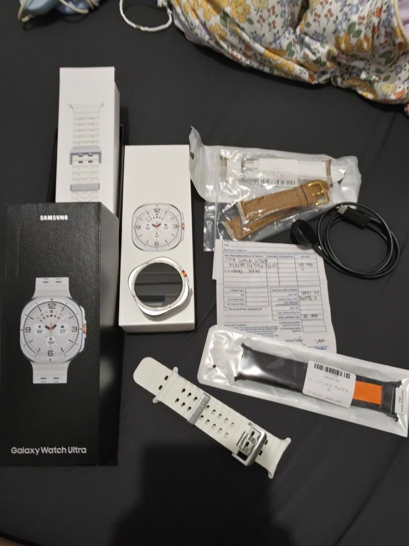 Samsung Watch Ultra (Category: Wearables & Smart Watches) located in Quezon City. Submitted by sashasarisarishoppe (Listing ID 1465002579, Image 1). Description: Samsung Watch Ultra 47mm Comes with box, charger, original strap, extra strap 10 ATM water resistance, IP68 dust resistance, and MIL-STD-810H military standard 590 mAh capacity that lasts up to 100 hours in Power Saving mode Lightly Used, with screen protector from day 1 With receipt.