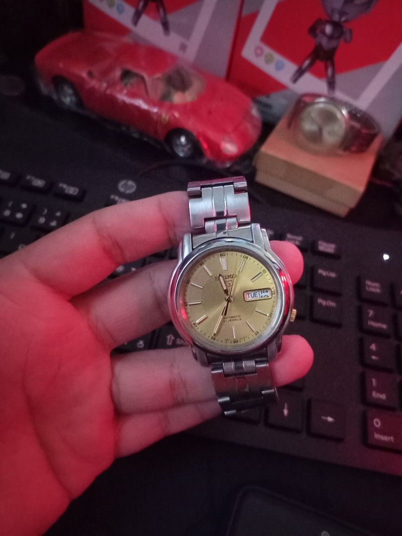 Seiko 5 gold dial (Category: Men's Watches) located in Taguig. Submitted by nippon.toki (Listing ID 1467774233, Image 1). Description: Please read! For sure buyer only! NO COD/COP No reservation The items will be sold to the first payer w/o prior notice. Verbal reservations are not acceptable. Note: All items are vintage. Please manage your expectations accordingly. G cash payment. Shipping via Lalamove Metro Manila. For province: J and T Shippin
