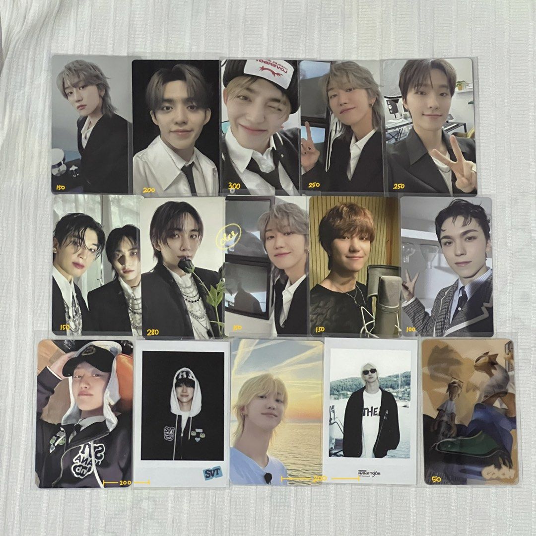 seventeen pre order benefit pob photocards (Category: K-Wave Merchandise) located in Las Pinas. Submitted by cuppyhour (Listing ID 1467732059, Image 1). Description: prices on pic most pcs in great condition but x sensi 🚚 free sf if you reach a total of ₱200 ⭐️ 1:1 rfs: stopped collecting.