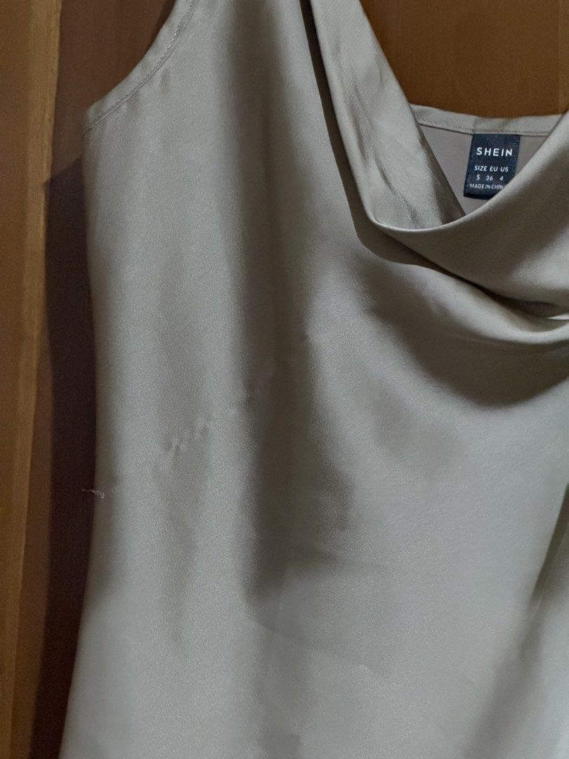 SHEIN Satin Cowl Neck Camisole (Category: Sleeveless) located in Caloocan City. Submitted by sisi_p (Listing ID 1467655928, Image 2). Description: - Size: S (Fits EU 36 / US 4) - Color: Neutral taupe .
