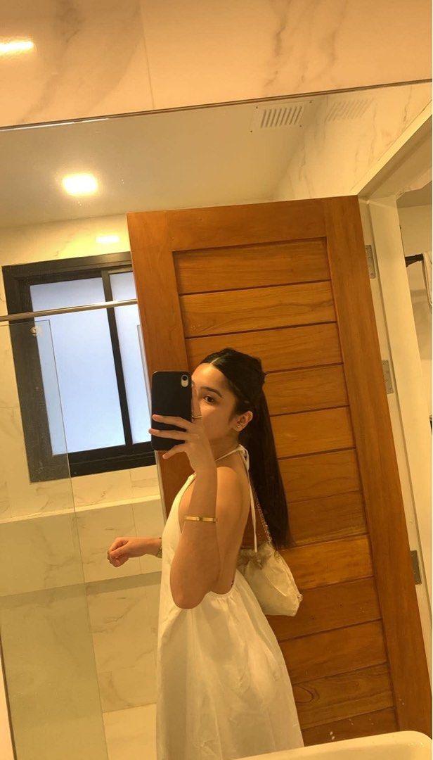 shein white longdress backless (Category: Dresses) located in Carmona. Submitted by lylevizcarra (Listing ID 1467730154, Image 2). Description: used once in thailand pinang pic ko lng dn haha xs tag.