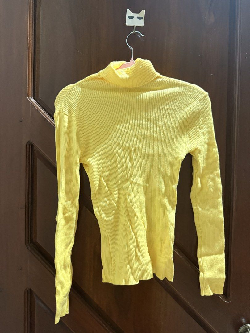 SHEIN Yellow Ribbed Turtleneck Sweater Size S (Category: Longsleeves) located in Mandaluyong City. Submitted by riz_040521 (Listing ID 1467670296, Image 1). Description: - Brand: SHEIN - Color: Bright yellow - Size: S (EU 36, US 4) - Material: Polyester, viscose, and polyamide blend - Style: Ribbed knit, long sleeves, turtleneck - Condition: Great basic piece, perfect for layering.